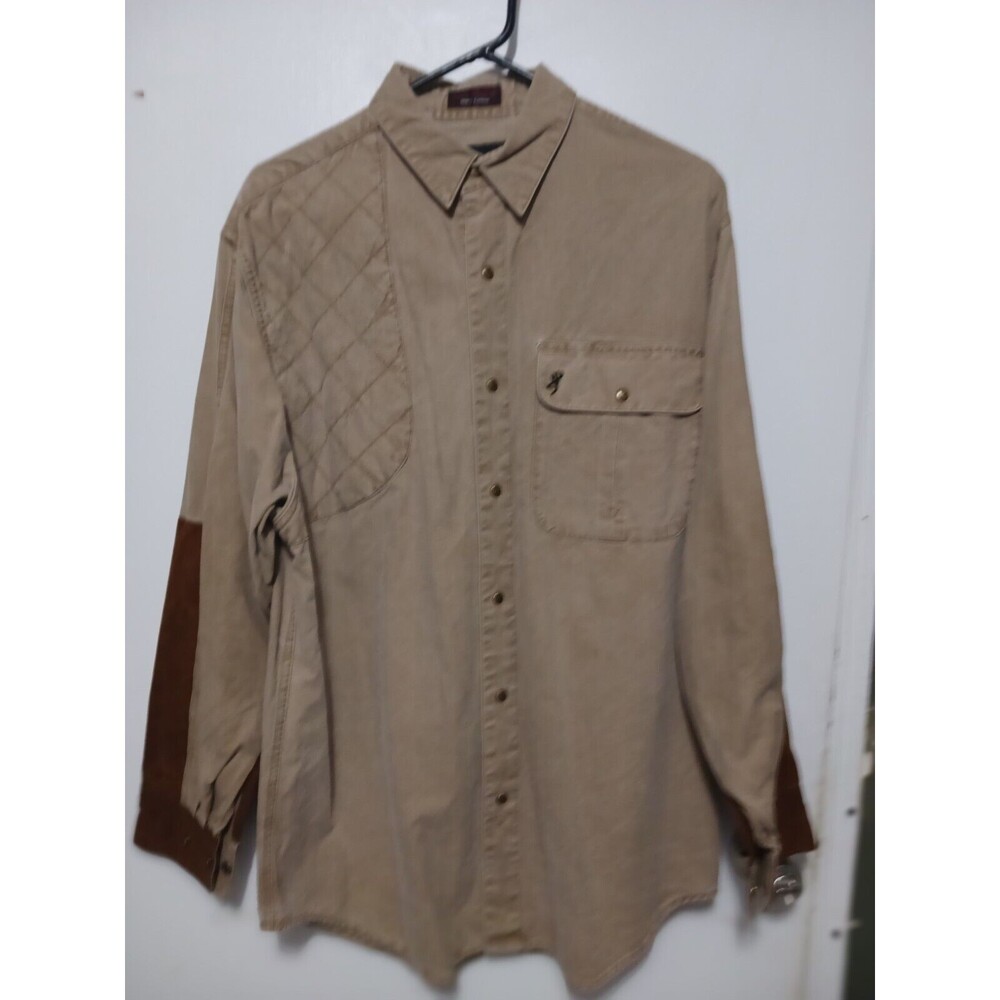 Browning Long Sleeve Leather  Patch Quilted Metallic Button Up Hunting Shirt L